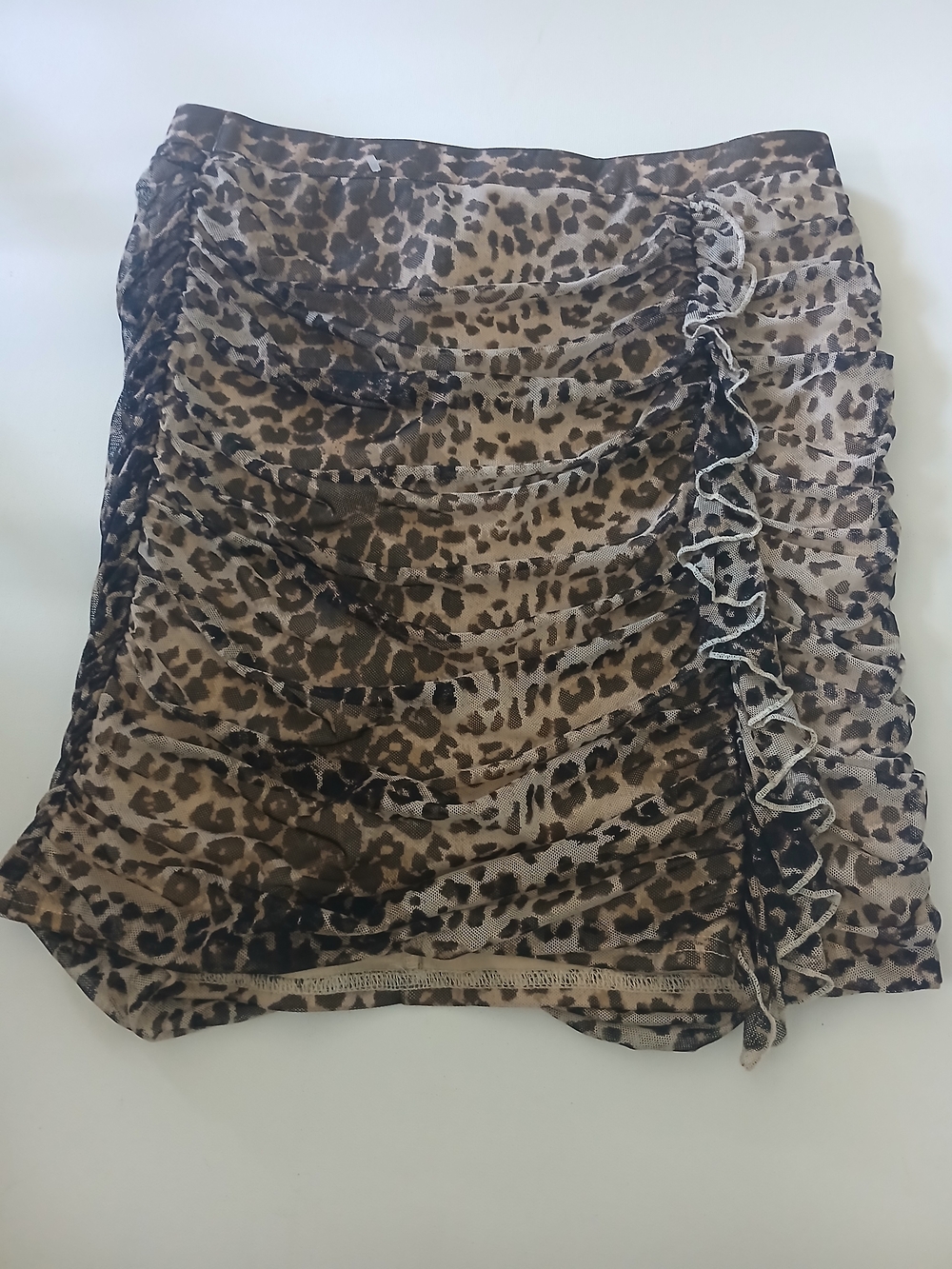Aqua Leopard Print Mini Ruffle Skirt - Tan Brown Size Medium